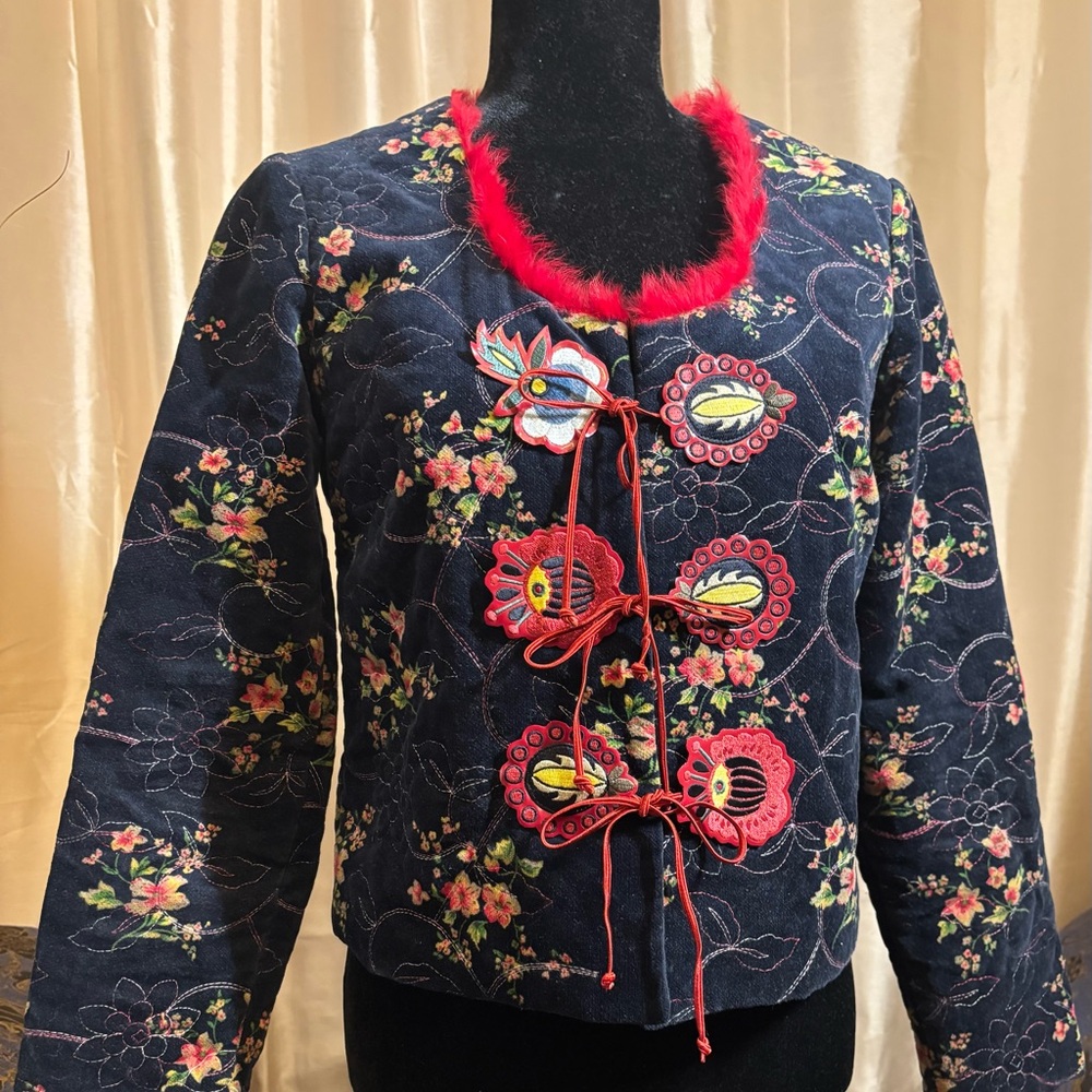 Cynthia Rowley Red and Blue Floral Cropped Jacket - Pre owned - refer to photos